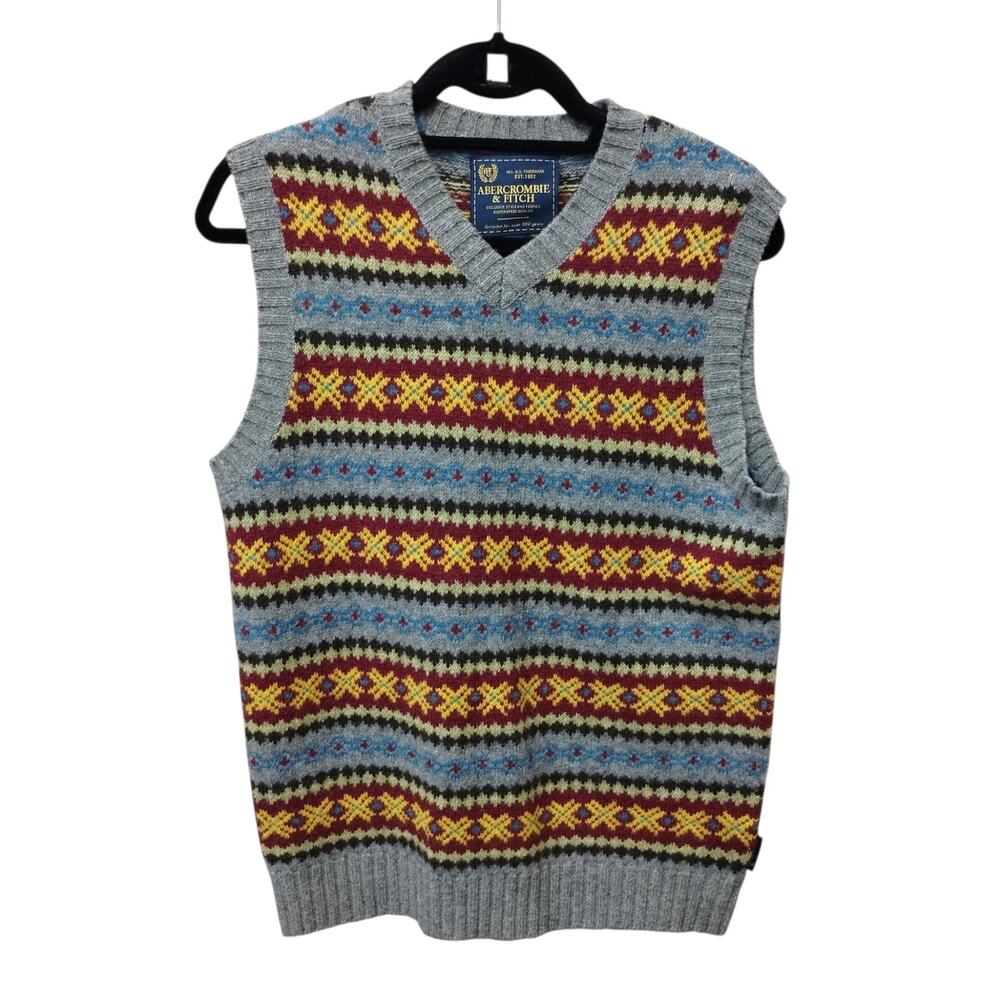 Abercrombie & Fitch Mens Fair Isle Sweater Vest Medium Lambswool Blend Preppy